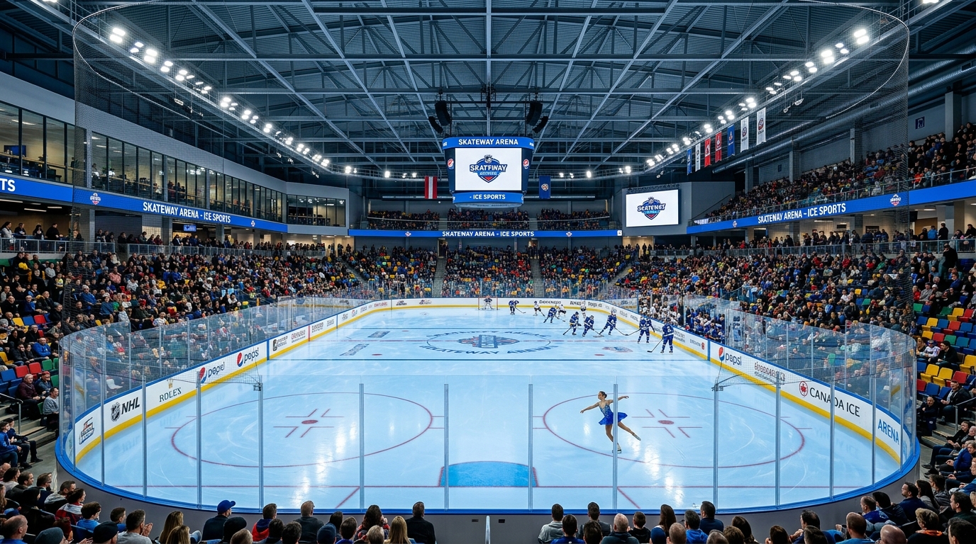2026 Winter Olympics - Indoor ice arena with figure skater and hockey rink for Milano sports competitions