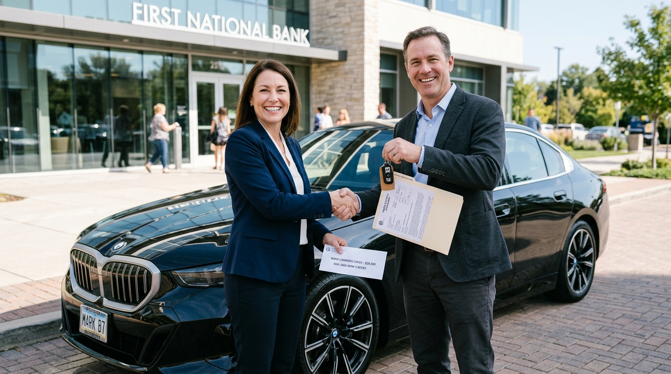 Sell My Car - Private party car sale handover with title certificate transfer and secure payment exchange