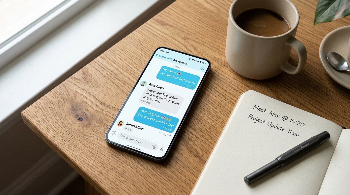 What Does PMO Mean in Text - Close up shot of smartphone messaging app displaying conversational text examples and emojis on wooden desk