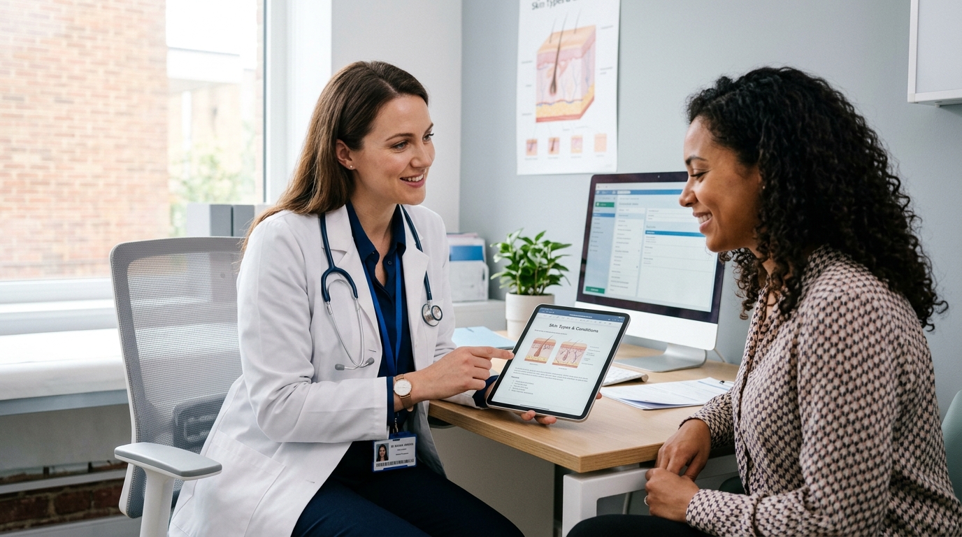 What Is Doxycycline Used For - Physician discussing dermatological treatment guidelines with patient in modern medical clinic